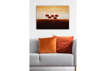 Canvastavla - Fem stiliserade träd med rödaktiga lövverk mot en varm, gyllene bakgrund - Röd / Brun / Beige - Inredning - Tavlor & posters - Canvastavla