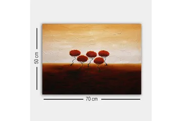 Canvastavla - Fem stiliserade träd med rödaktiga lövverk mot en varm, gyllene bakgrund - Röd / Brun / Beige - Inredning - Tavlor & posters - Canvastavla