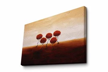 Canvastavla - Fem stiliserade träd med runda, röda kronor på en mjukt böljande bakgrund - Röd / Brun / Beige - Inredning - Tavlor & posters - Canvastavla