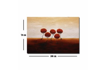 Canvastavla - Fem stiliserade träd med runda, röda kronor på en mjukt böljande bakgrund - Röd / Brun / Beige - Inredning - Tavlor & posters - Canvastavla