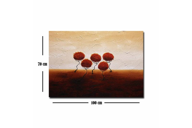 Canvastavla - Fem stiliserade träd med runda, röda kronor på en mjukt böljande bakgrund - Röd / Brun / Beige - Inredning - Tavlor & posters - Canvastavla
