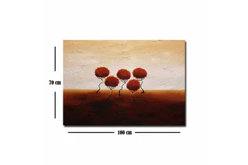 Canvastavla - Fem stiliserade träd med runda, röda kronor på en mjukt böljande bakgrund - Röd / Brun / Beige - Inredning - Tavlor & posters - Canvastavla