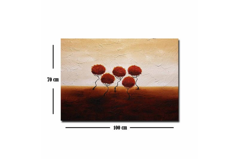 Canvastavla - Fem stiliserade träd med runda, röda kronor på en mjukt böljande bakgrund - Röd / Brun / Beige - Inredning - Tavlor & posters - Canvastavla
