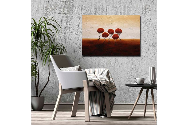 Canvastavla - Fem stiliserade träd med runda, röda kronor på en mjukt böljande bakgrund - Röd / Brun / Beige - Inredning - Tavlor & posters - Canvastavla