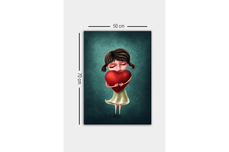 Canvastavla - Flicka som håller ett stort rött hjärta - Röd / Grön / Beige - Inredning - Tavlor & posters - Canvastavla