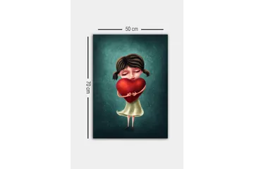 Canvastavla - Flicka som håller ett stort rött hjärta - Röd / Grön / Beige - Inredning - Tavlor & posters - Canvastavla