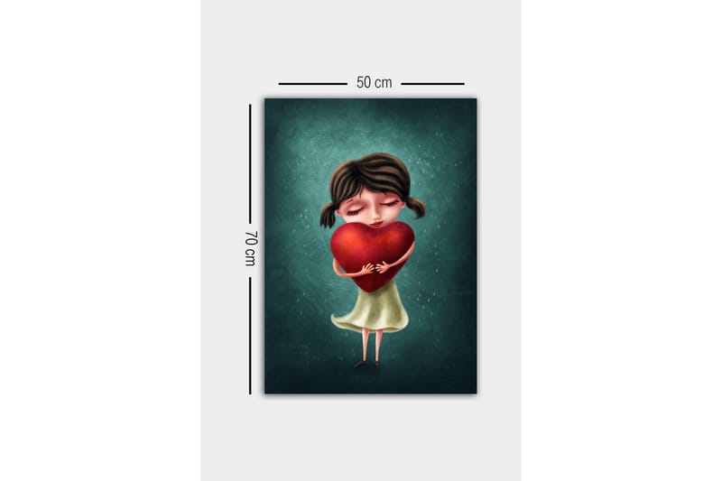 Canvastavla - Flicka som håller ett stort rött hjärta - Röd / Grön / Beige - Inredning - Tavlor & posters - Canvastavla