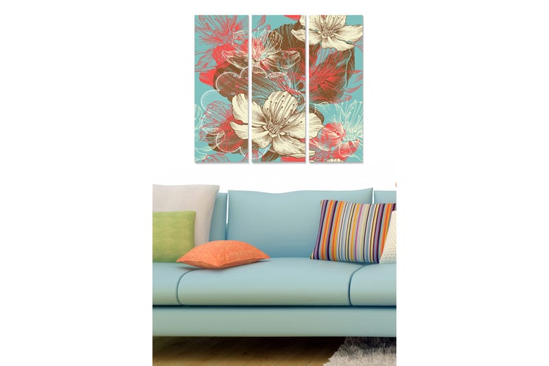 Canvastavla Floral 3-pack Flerfärgad, 20x50 cm