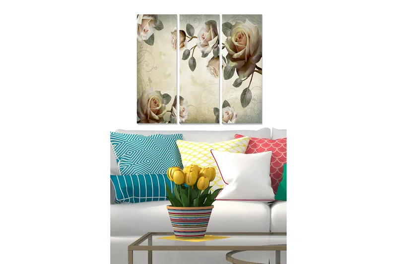 Canvastavla Floral 3-pack Flerfärgad, 20x50 cm