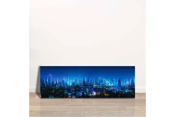 Canvastavla - Futuristisk stadslandskap med ljusa skyskrapor - Mörkblå / Ljusblå / Turkos - Inredning - Tavlor & posters - Canvastavla