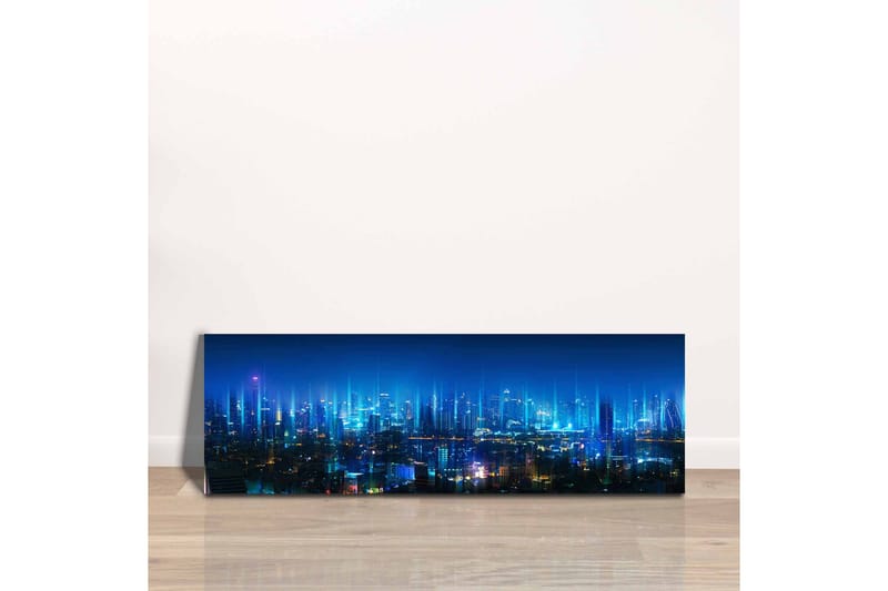 Canvastavla - Futuristisk stadslandskap med ljusa skyskrapor - Mörkblå / Ljusblå / Turkos - Inredning - Tavlor & posters - Canvastavla