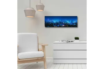 Canvastavla - Futuristisk stadslandskap med ljusa skyskrapor - Mörkblå / Ljusblå / Turkos - Inredning - Tavlor & posters - Canvastavla