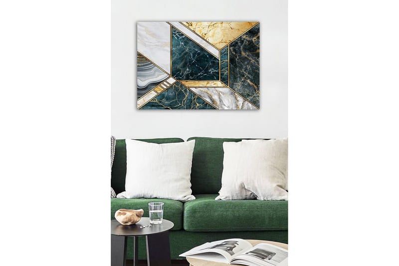 Canvastavla - Geometrisk komposition med marmorliknande ytor - Mörkgrön / Vit / Guld - Inredning - Tavlor & posters - Canvastavla
