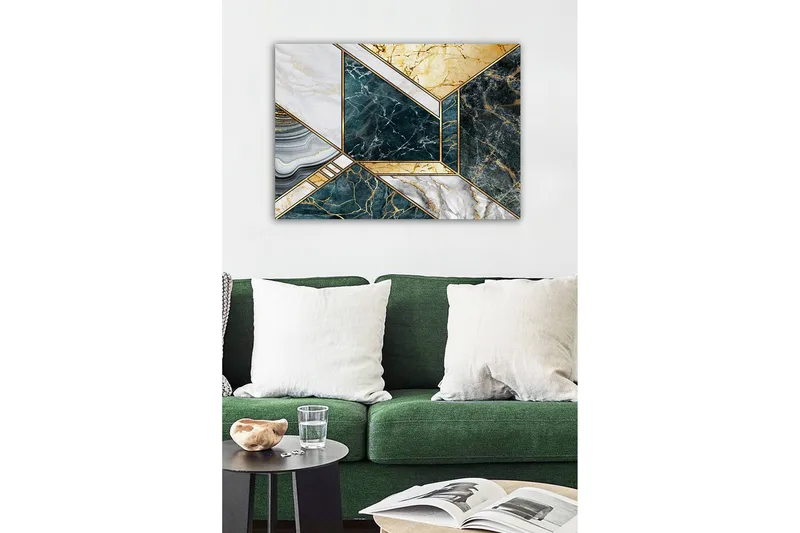 Canvastavla - Geometrisk komposition med marmorliknande ytor - Mörkgrön / Vit / Guld - Inredning - Tavlor & posters - Canvastavla