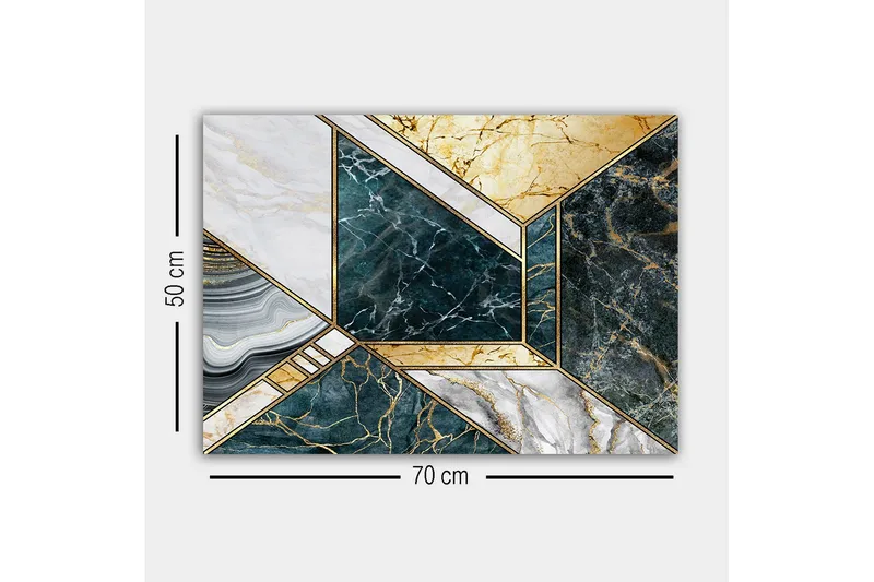 Canvastavla - Geometrisk komposition med marmorliknande ytor - Mörkgrön / Vit / Guld - Inredning - Tavlor & posters - Canvastavla