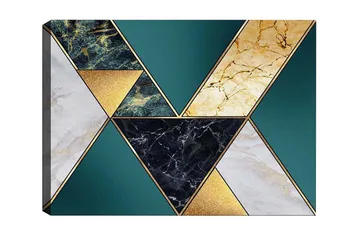 Canvastavla - Geometrisk komposition med trianglar i olika material och färger - Mörkgrön / Guld / Svart - Inredning - Tavlor & posters - Canvastavla