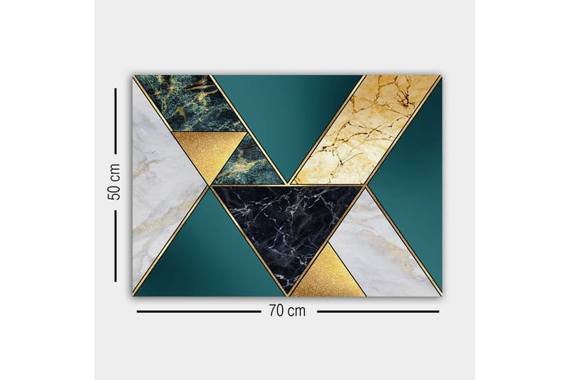 Canvastavla - Geometrisk komposition med trianglar i olika material och färger - Mörkgrön / Guld / Svart - Inredning - Tavlor & posters - Canvastavla