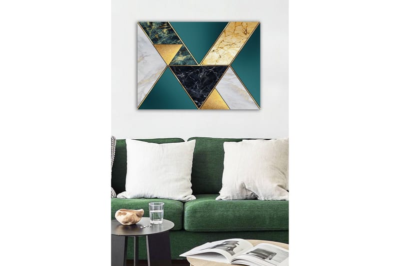 Canvastavla - Geometrisk komposition med trianglar i olika material och färger - Mörkgrön / Guld / Svart - Inredning - Tavlor & posters - Canvastavla