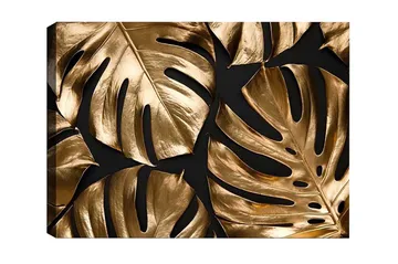 Canvastavla - Glänsande monstera-blad i guldtoner - Guld / Svart - Inredning - Tavlor & posters - Canvastavla