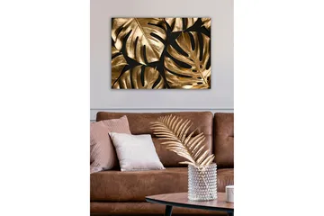 Canvastavla - Glänsande monstera-blad i guldtoner - Guld / Svart - Inredning - Tavlor & posters - Canvastavla