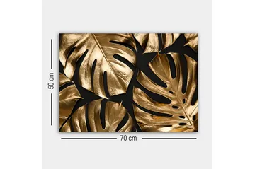 Canvastavla - Glänsande monstera-blad i guldtoner - Guld / Svart - Inredning - Tavlor & posters - Canvastavla