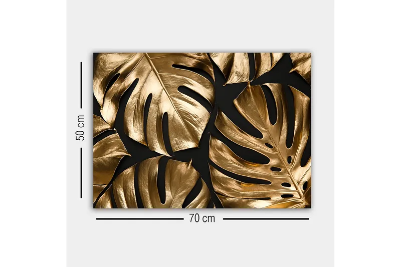 Canvastavla - Glänsande monstera-blad i guldtoner - Guld / Svart - Inredning - Tavlor & posters - Canvastavla