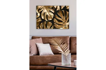 Canvastavla - Glänsande monstera-blad i guldtoner - Guld / Svart - Inredning - Tavlor & posters - Canvastavla