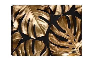 Canvastavla - Glänsande monstera-blad i guldtoner - Guld / Svart - Inredning - Tavlor & posters - Canvastavla