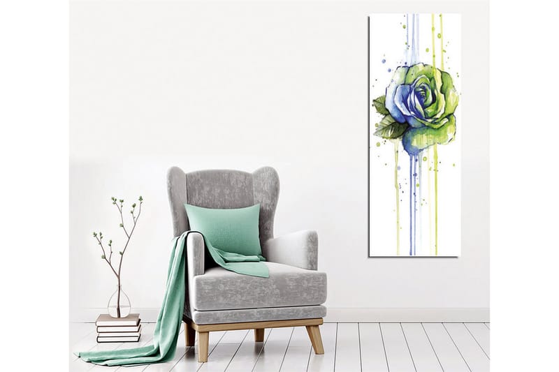 Canvastavla - Grön och blå ros med droppande akvarelleffekter - Grön / Blå - Inredning - Tavlor & posters - Canvastavla