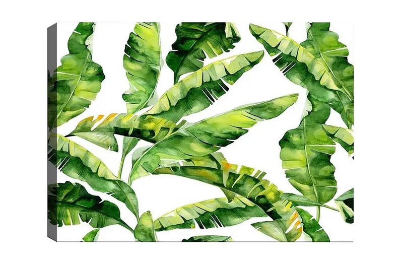 Canvastavla - Grönskande bladverk med tropiska växter, Mörkgrön / Ljusgrön / Gulgrön