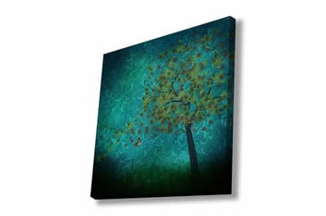 Canvastavla - Grönskande träd med fjärilar i en abstrakt bakgrund - Turkos / Grön / Brun - Inredning - Tavlor & posters - Canvastavla