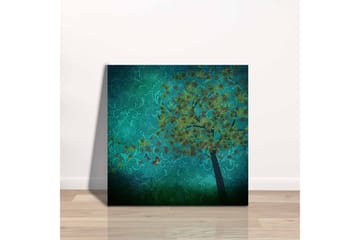 Canvastavla - Grönskande träd med fjärilar i en abstrakt bakgrund - Turkos / Grön / Brun - Inredning - Tavlor & posters - Canvastavla