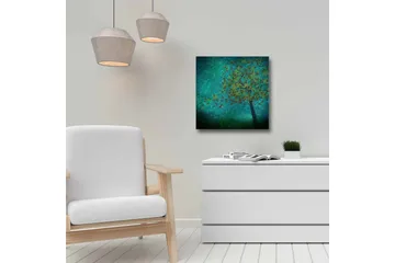 Canvastavla - Grönskande träd med fjärilar i en abstrakt bakgrund - Turkos / Grön / Brun - Inredning - Tavlor & posters - Canvastavla