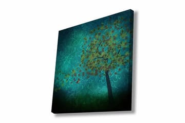 Canvastavla - Grönskande träd med fjärilar i en abstrakt bakgrund - Turkos / Grön / Brun - Inredning - Tavlor & posters - Canvastavla