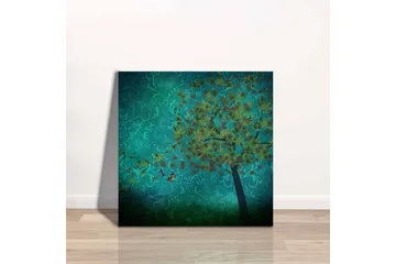 Canvastavla - Grönskande träd med fjärilar i en abstrakt bakgrund - Turkos / Grön / Brun - Inredning - Tavlor & posters - Canvastavla