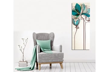 Canvastavla - Grafisk blomsterillustration med turkosa transparenta blad och brun linjeteckning - Beige / Brun / Turkos - Inredning - Tavlor & posters - Canvastavla