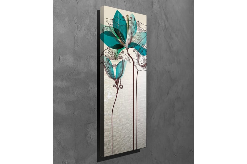Canvastavla - Grafisk blomsterillustration med turkosa transparenta blad och brun linjeteckning - Beige / Brun / Turkos - Inredning - Tavlor & posters - Canvastavla