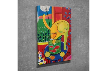 Canvastavla - Gul katt som leker med en glasburk med fiskar - Gul / Grön / Röd - Inredning - Tavlor & posters - Canvastavla