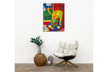 Canvastavla - Gul katt som leker med en glasburk med fiskar - Gul / Grön / Röd - Inredning - Tavlor & posters - Canvastavla