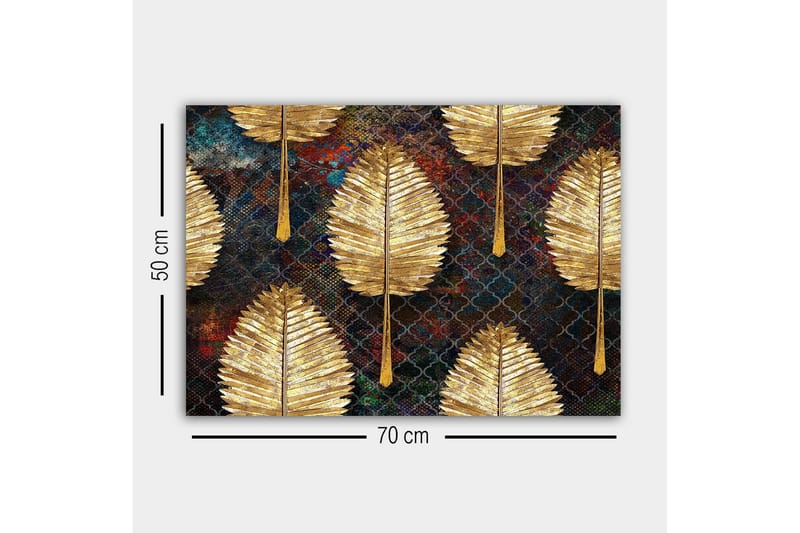 Canvastavla - Gyllene blad i ett mönstrat arrangemang - Guld / Mörkblå / Grön - Inredning - Tavlor & posters - Canvastavla