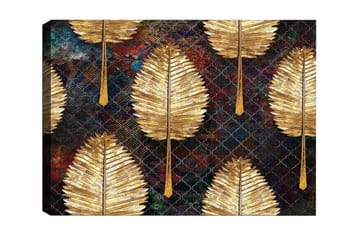 Canvastavla - Gyllene blad i ett mönstrat arrangemang - Guld / Mörkblå / Grön - Inredning - Tavlor & posters - Canvastavla