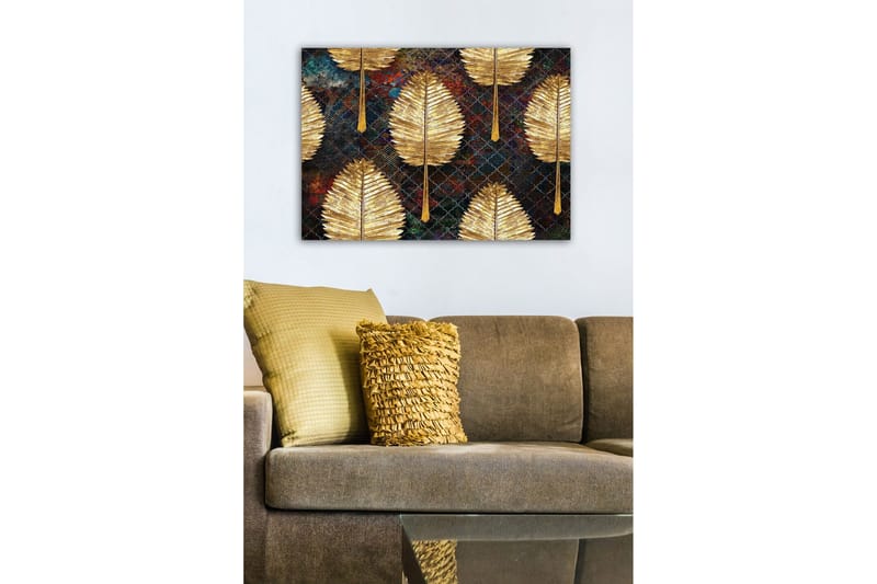 Canvastavla - Gyllene blad i ett mönstrat arrangemang - Guld / Mörkbl å / Grön - Inredning - Tavlor & posters - Canvastavla