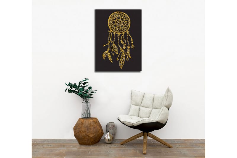 Canvastavla - Gyllene drömfångare med detaljerade mönster och hängen - Guld / Svart - Inredning - Tavlor & posters - Canvastavla
