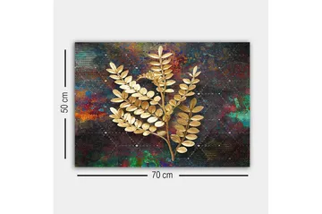 Canvastavla - Gyllene kvistar av lövverk mot en färgglad bakgrund - Guld / Mörkblå / Grön - Inredning - Tavlor & posters - Canvastavla