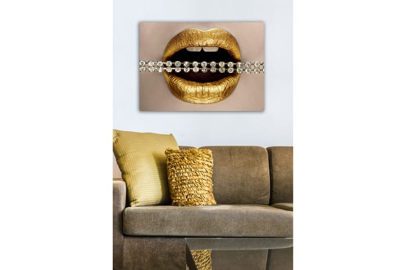 Canvastavla - Gyllene läppar med en glittrande kedja - Guld / Silver - Inredning - Tavlor & posters - Canvastavla