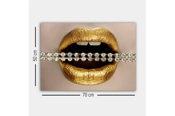 Canvastavla - Gyllene läppar med en glittrande kedja - Guld / Silver - Inredning - Tavlor & posters - Canvastavla
