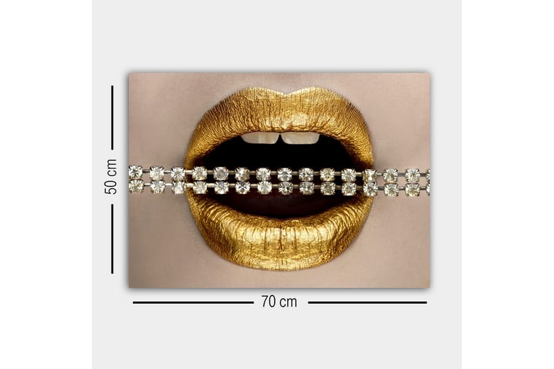 Canvastavla - Gyllene läppar med en glittrande kedja - Guld / Silver - Inredning - Tavlor & posters - Canvastavla