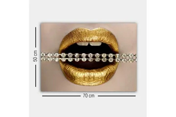 Canvastavla - Gyllene läppar med en glittrande kedja - Guld / Silver - Inredning - Tavlor & posters - Canvastavla