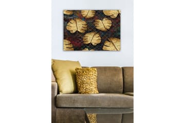 Canvastavla - Gyllene monstera-blad mot en mörk bakgrund - Guld / Mörkblå / Röd - Inredning - Tavlor & posters - Canvastavla