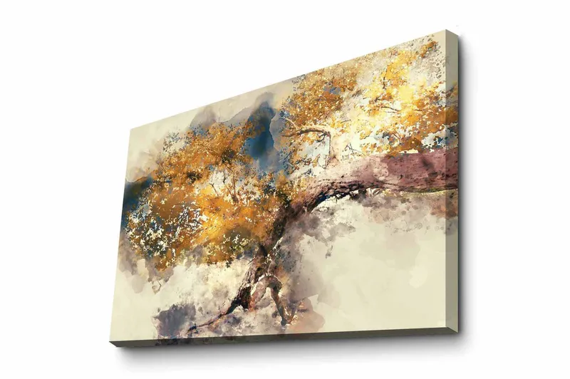 Canvastavla - Gyllene trädgrenar mot en mjuk bakgrund - Guld / Brun / Blå - Inredning - Tavlor & posters - Canvastavla